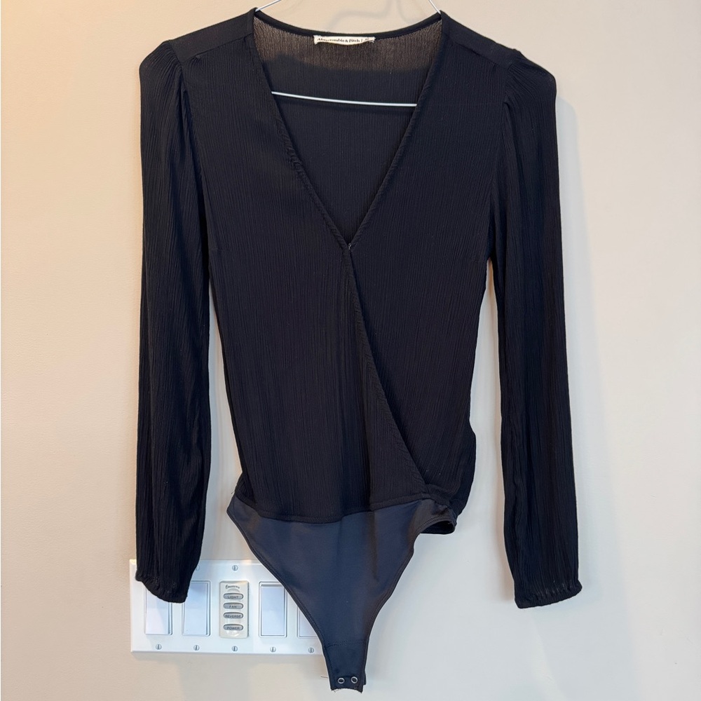 Abercrombie & Fitch Long Sleeve Wrap Front Black Bodysuit